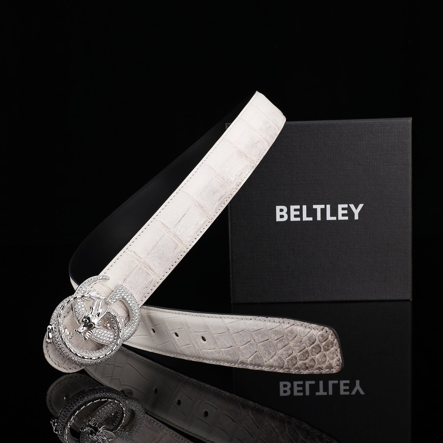 BELTLEY Himalayan Nile Crocodile Belt with Dragon Buckle
