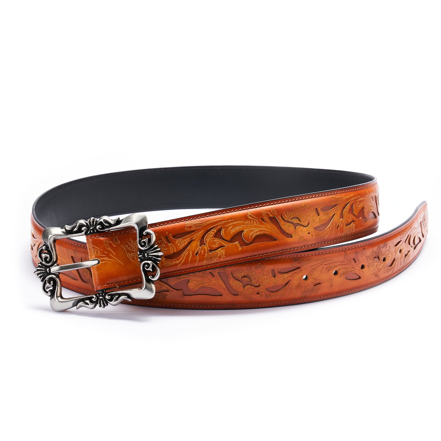 BELTLEY Karakusa Forged Orange Leather Belt -1.5" Heirloom Craft