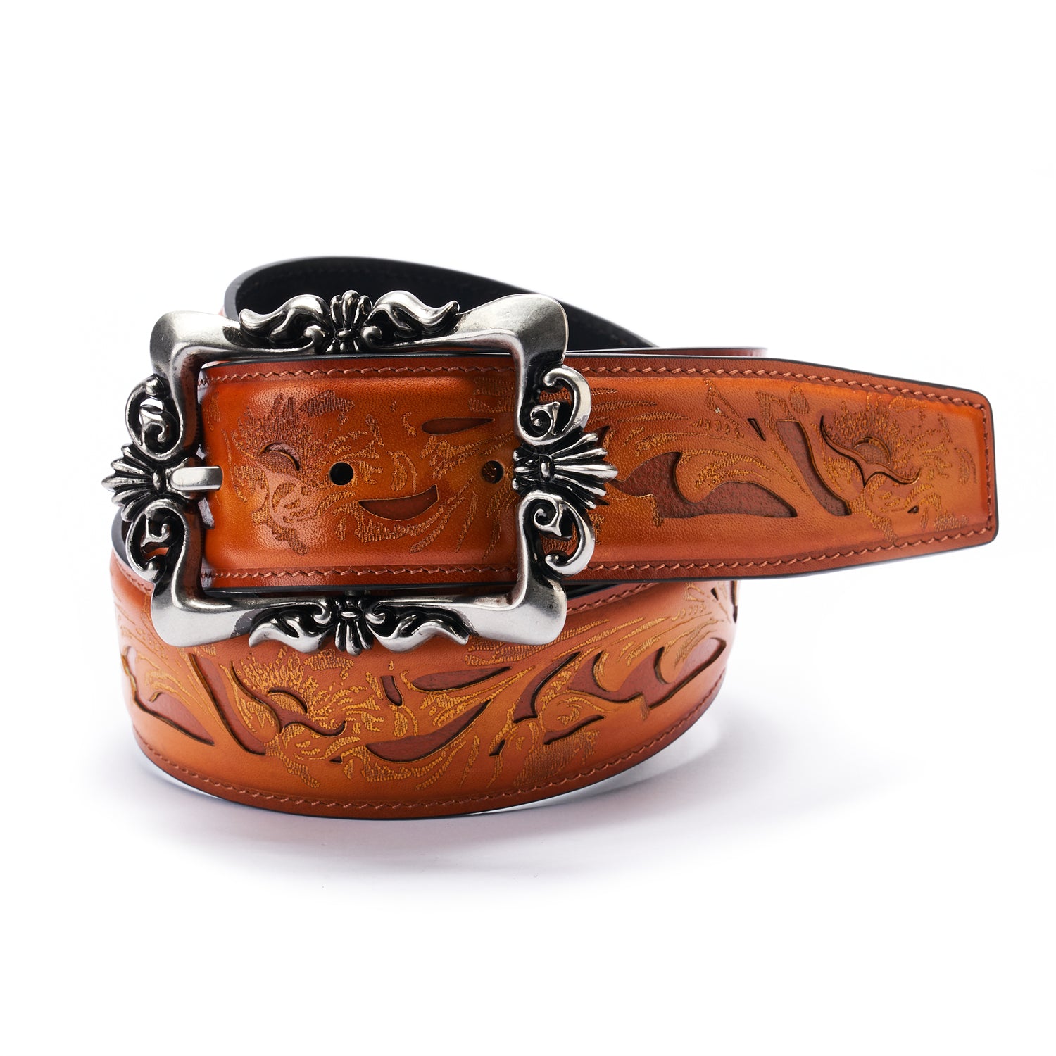 BELTLEY Karakusa Forged Orange Leather Belt -1.5" Heirloom Craft