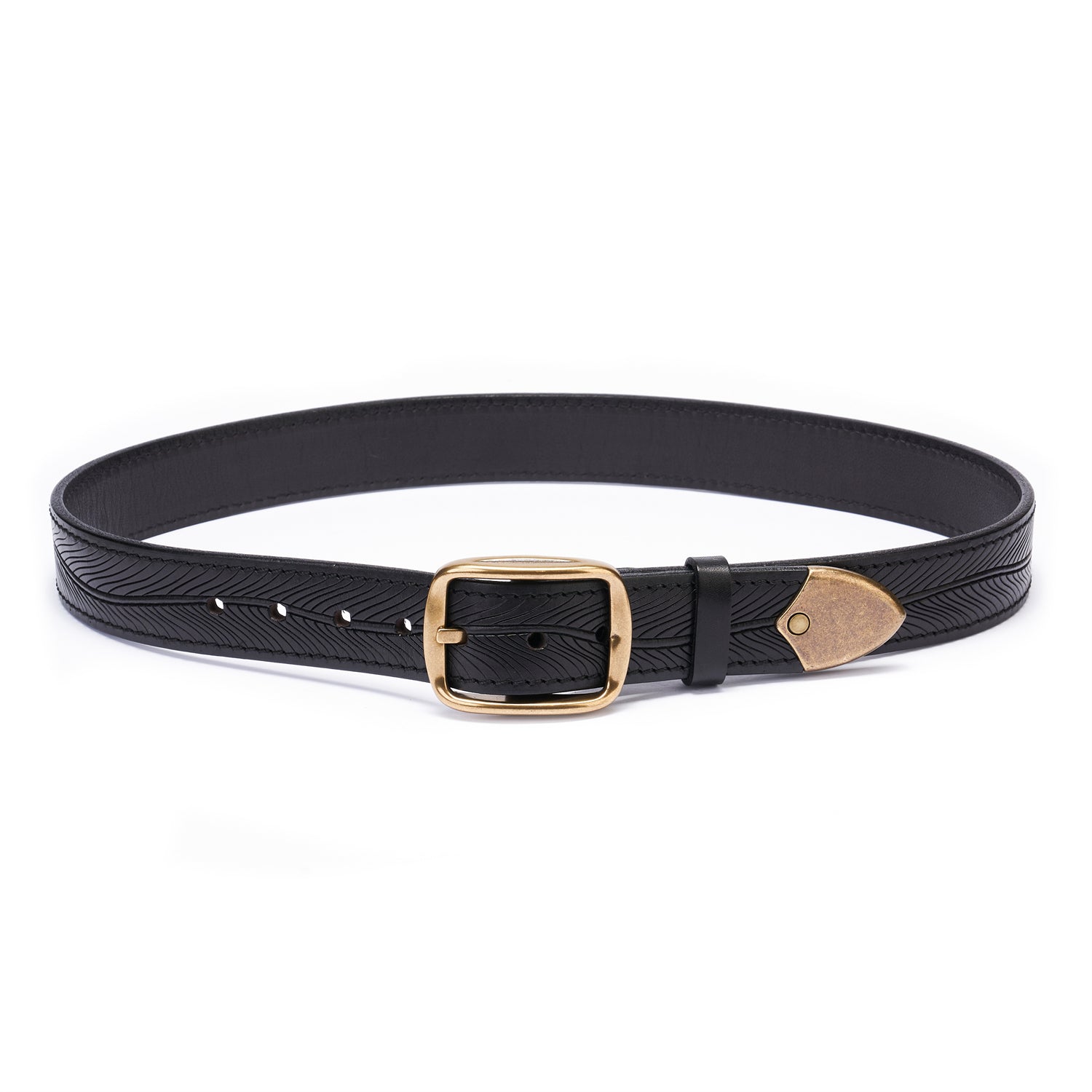 BELTLEY Laser-Etched Leaf Belt 1.5" - Black Full-Grain Leather（Nature Inspired）