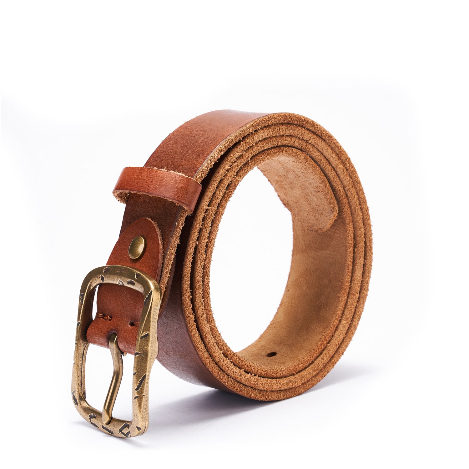 100% Full-Grain Leather Strap in Vintage Saddle Brown with Raw-Edged Detailing