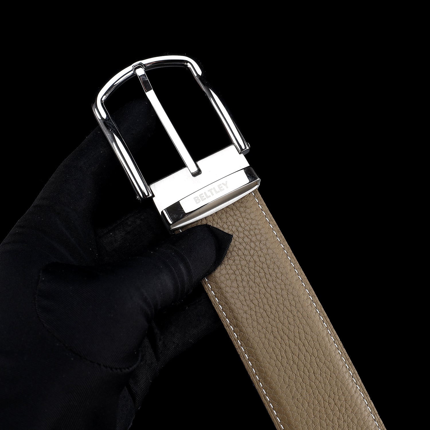 BELTLEY Light Khaki Pebbled Leather Belt