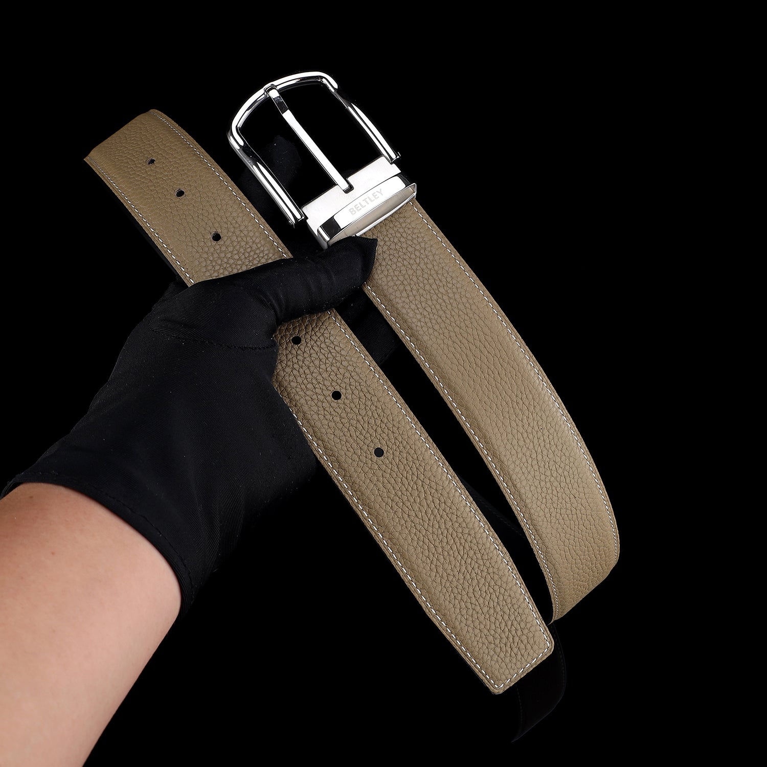 BELTLEY Light Khaki Pebbled Leather Belt