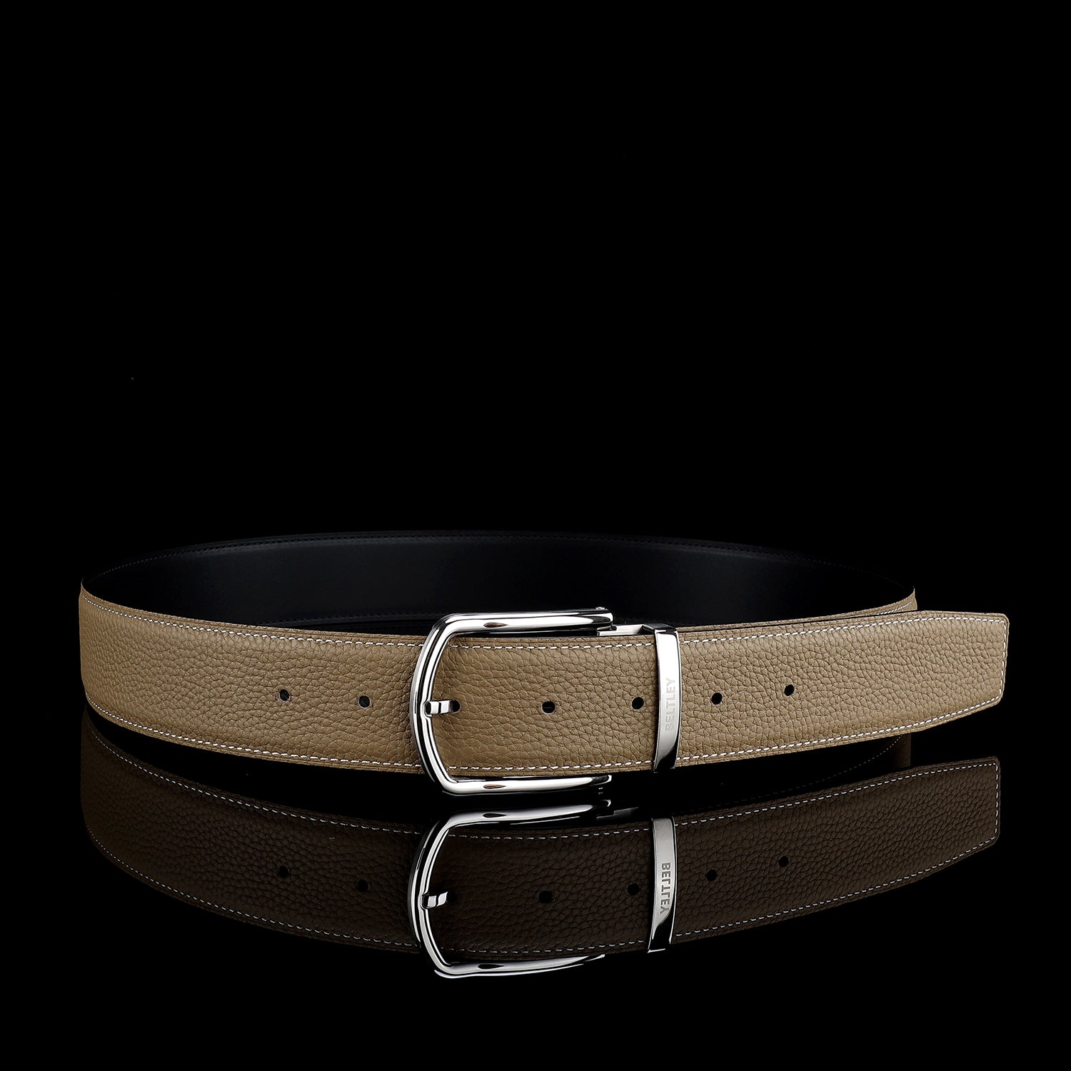 BELTLEY Light Khaki Pebbled Leather Belt