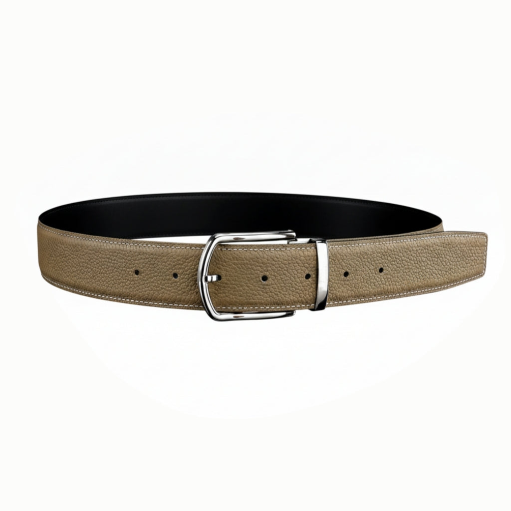 BELTLEY Light Khaki Pebbled Leather Belt