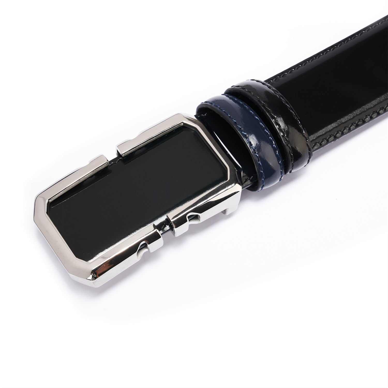 BELTLEY Luminous Black Leather Belt With Plate Buckle - 1.38" Width