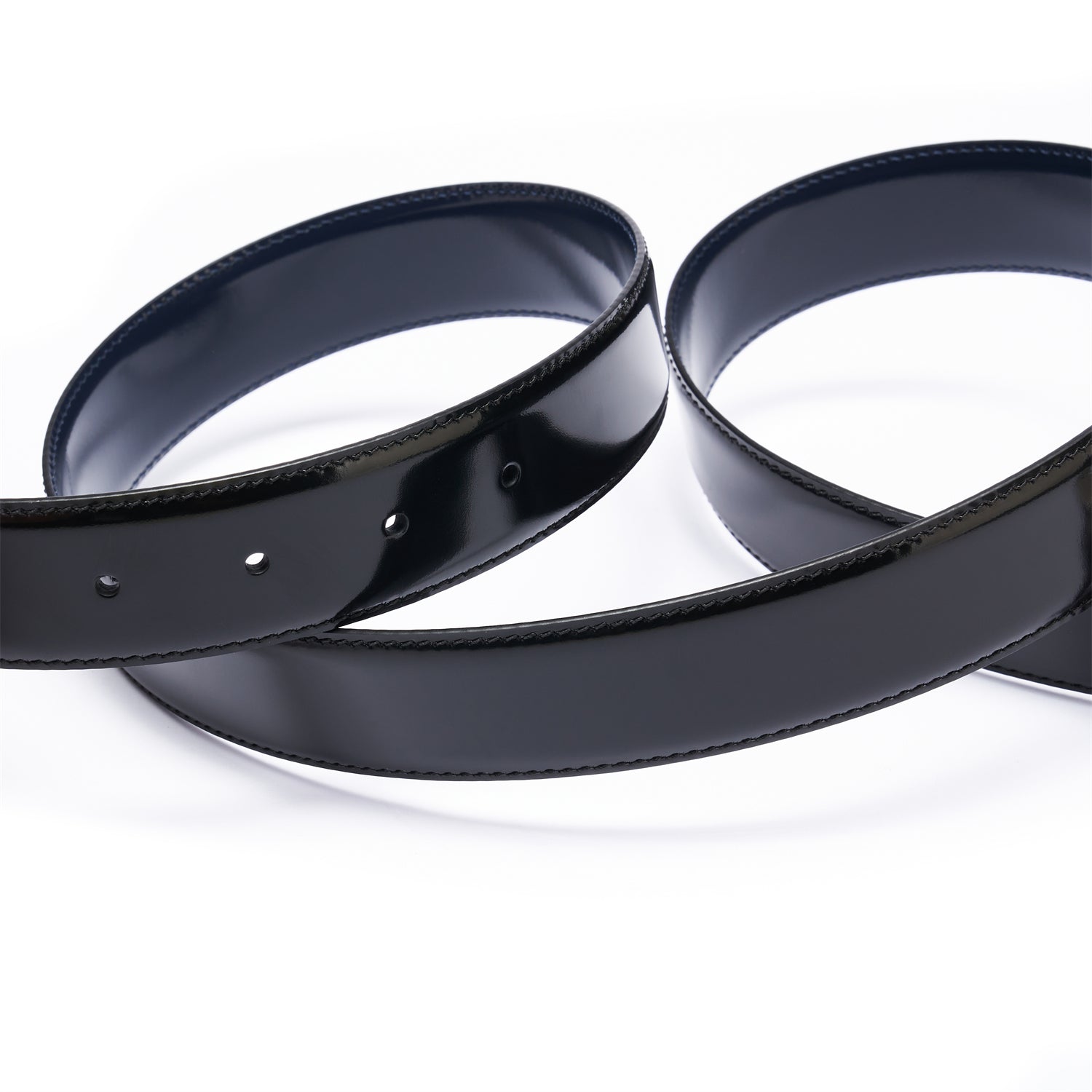 BELTLEY Luminous Black Leather Belt With Plate Buckle - 1.38" Width