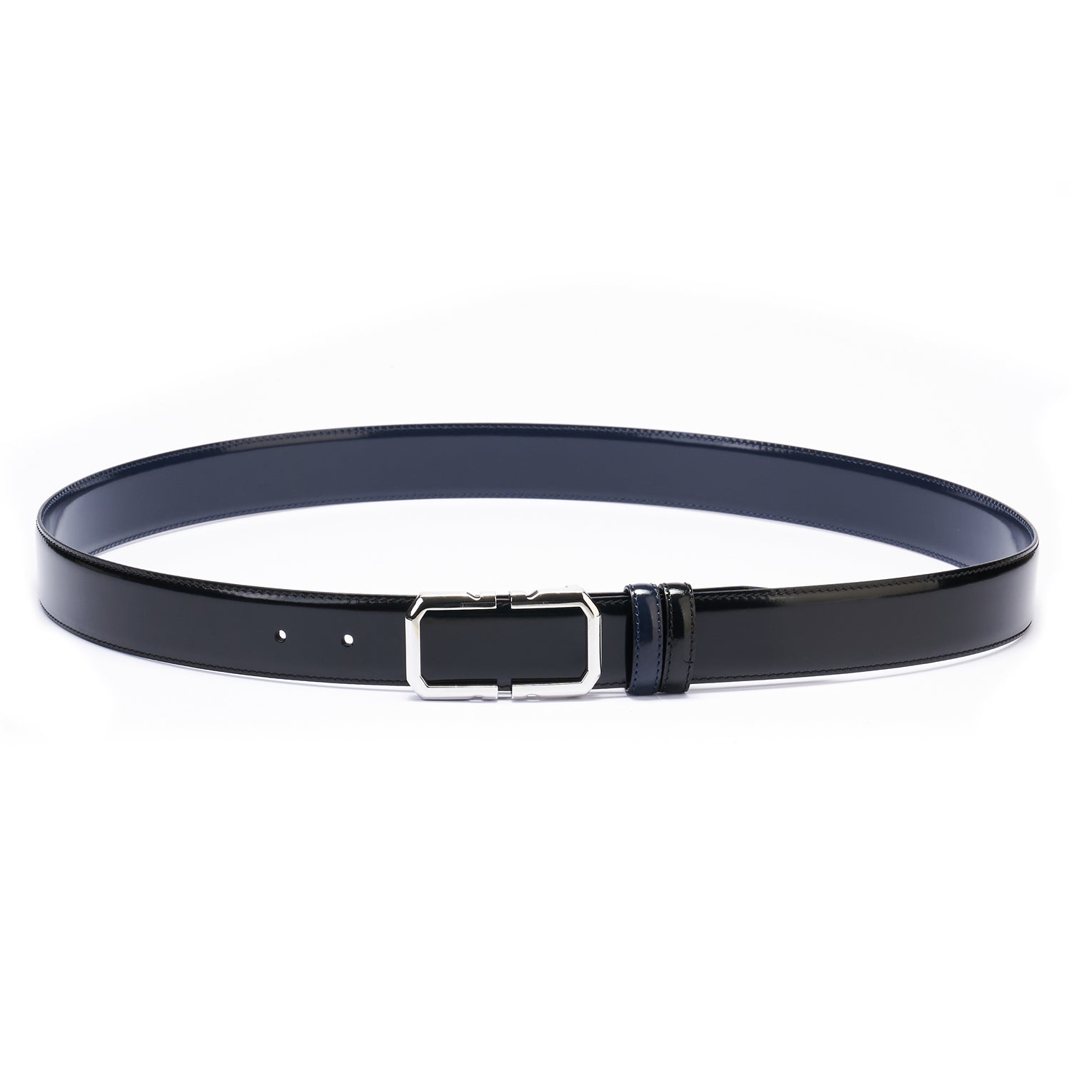 BELTLEY Luminous Black Leather Belt With Plate Buckle - 1.38" Width