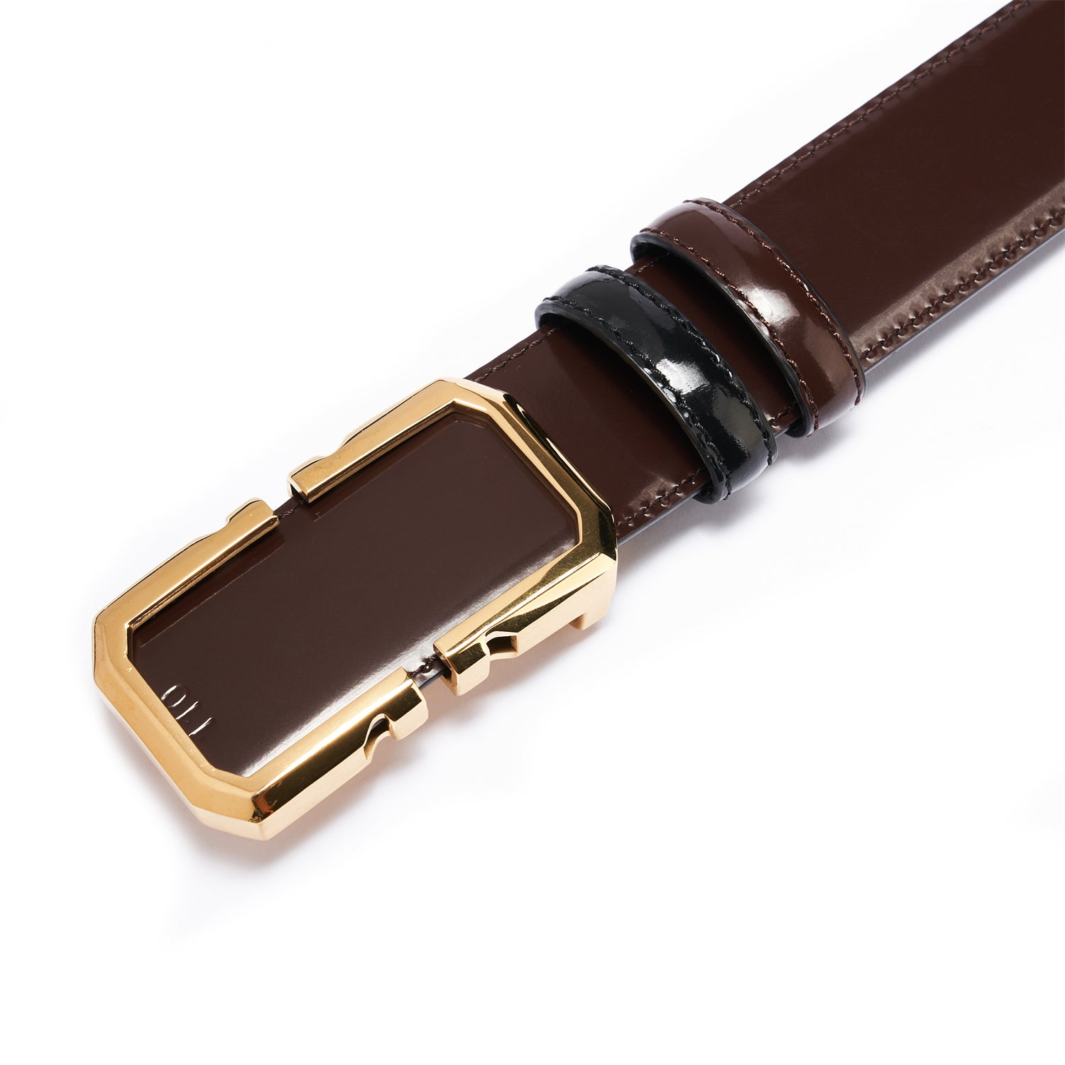 BELTLEY Luminous Espresso Leather Belt With Plate Buckle - 1.38" Width