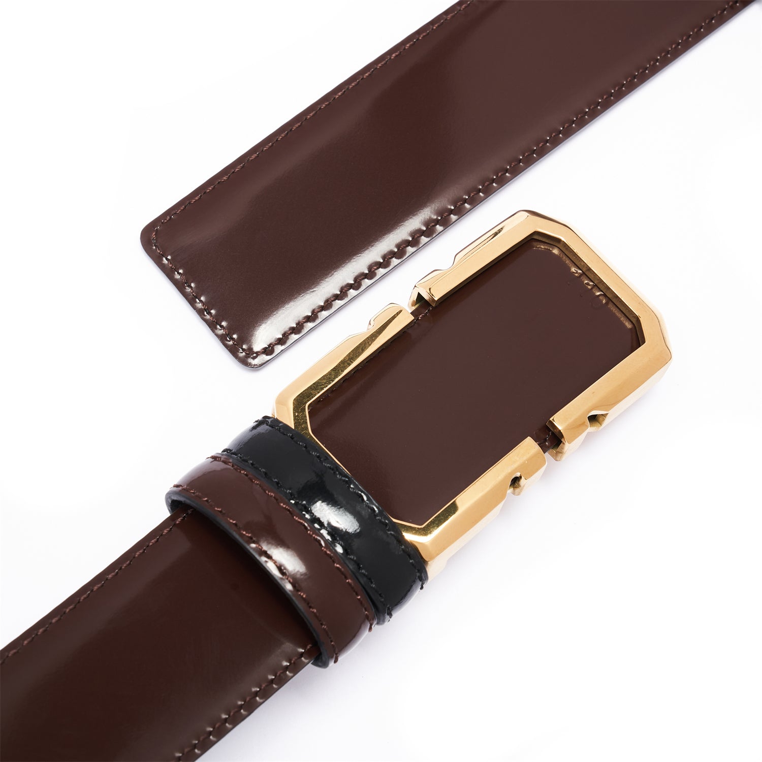 BELTLEY Luminous Espresso Leather Belt With Plate Buckle - 1.38" Width