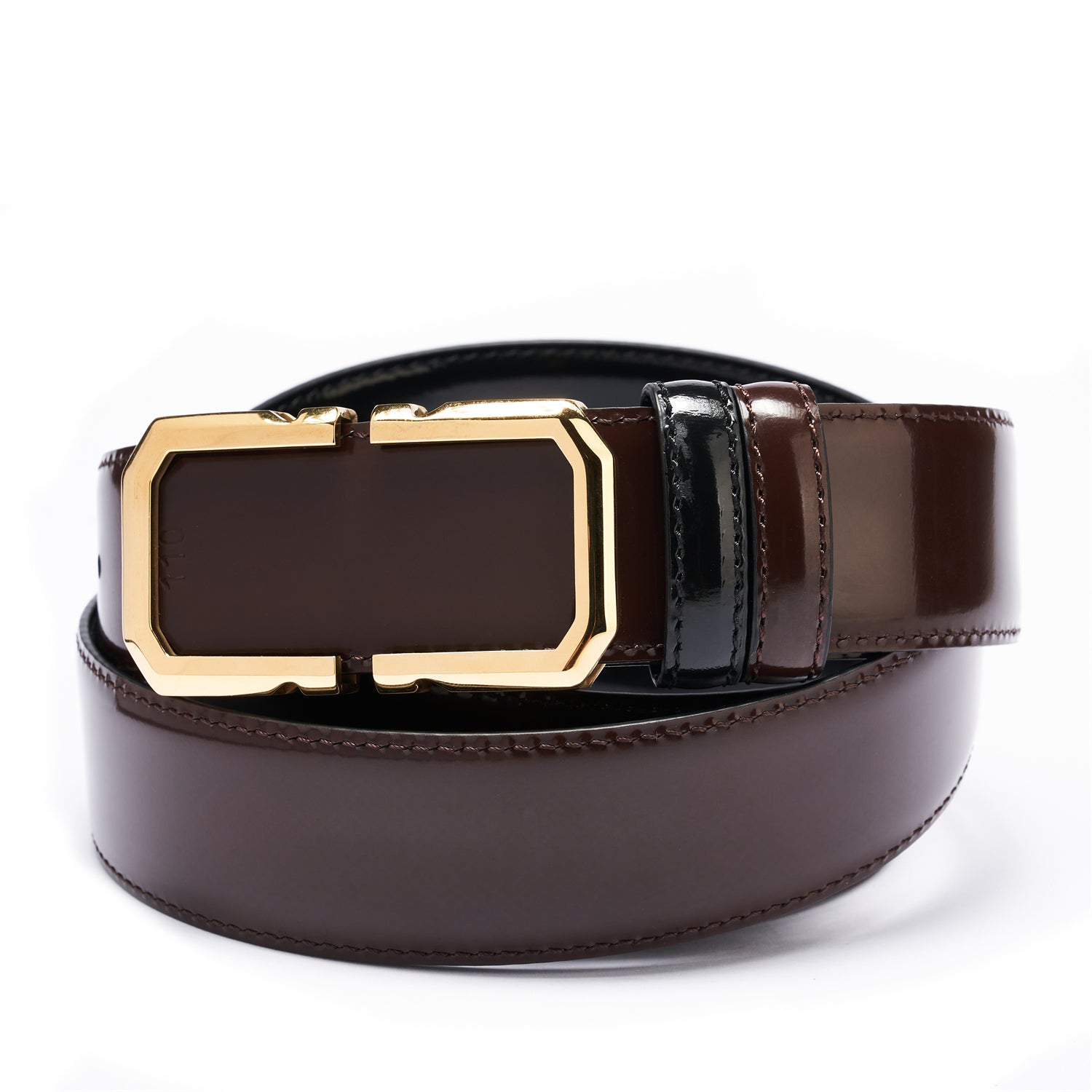 BELTLEY Luminous Espresso Leather Belt With Plate Buckle - 1.38" Width
