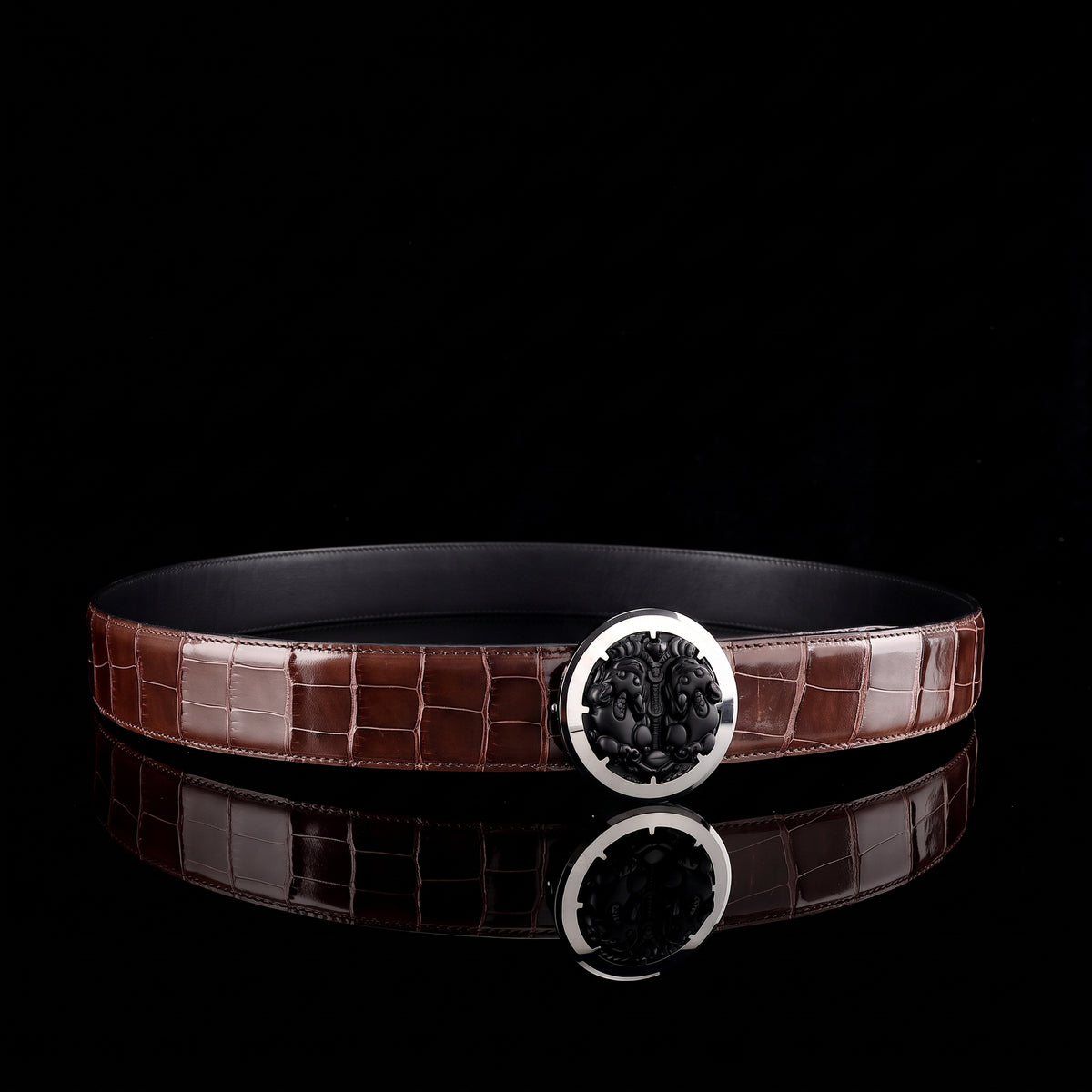 BELTLEY Luxury Alligator Belt WIth Unique Pixiu Buckle