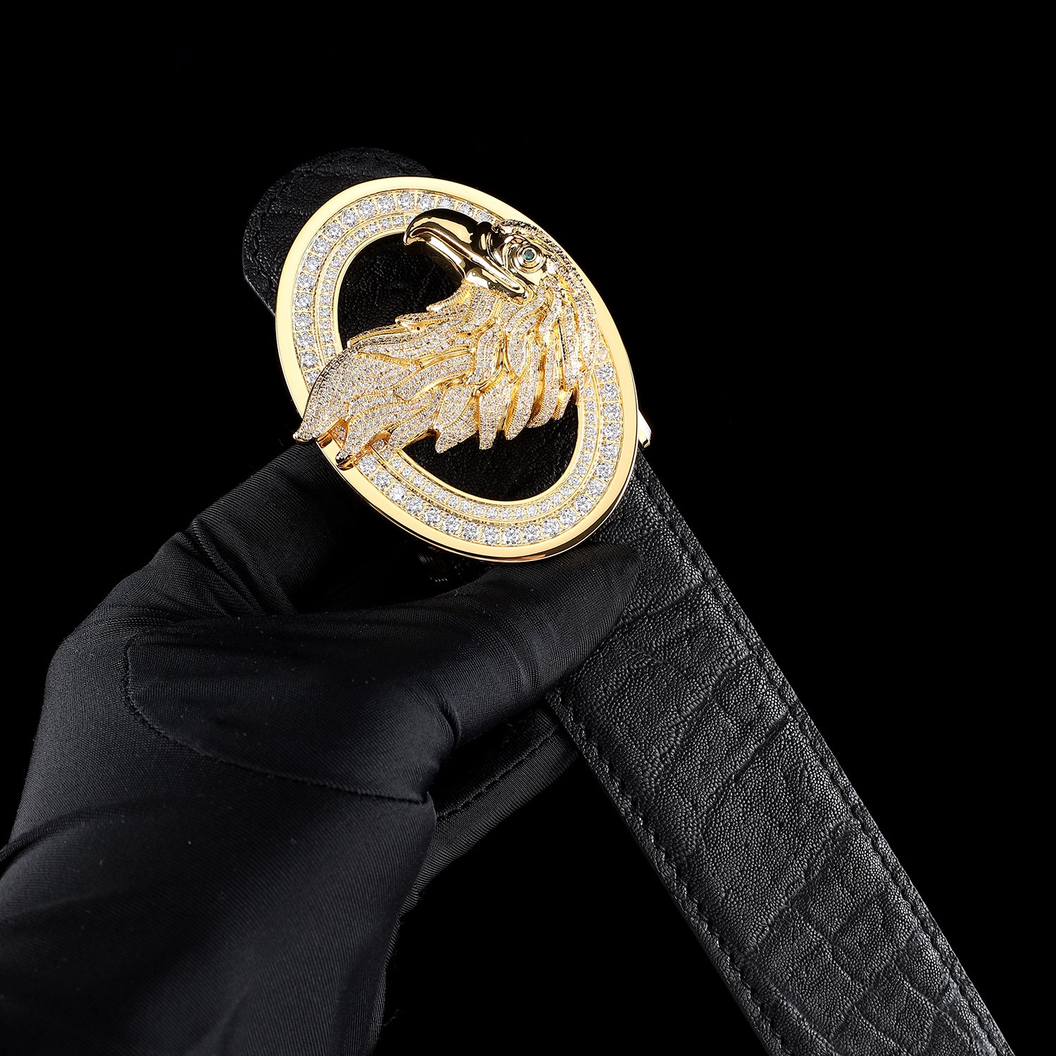 BELTLEY Luxury Elephant Skin Belt with 3d Gold Plated Eagle Buckle - 1.5 Inches
