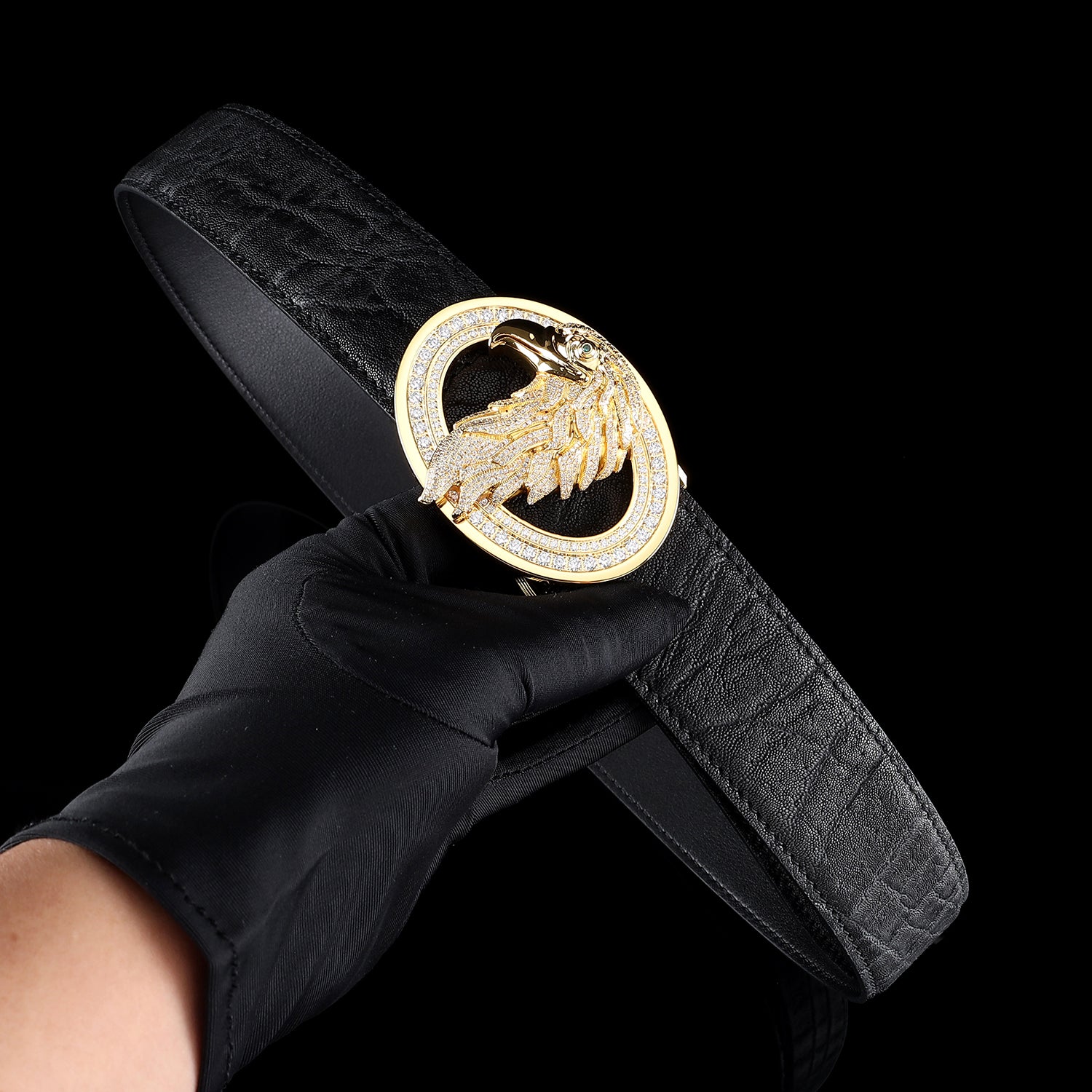 BELTLEY Luxury Elephant Skin Belt with 3d Gold Plated Eagle Buckle - 1.5 Inches