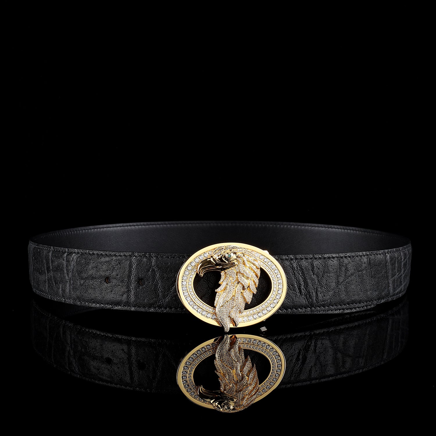 BELTLEY Luxury Elephant Skin Belt with 3d Gold Plated Eagle Buckle - 1.5 Inches