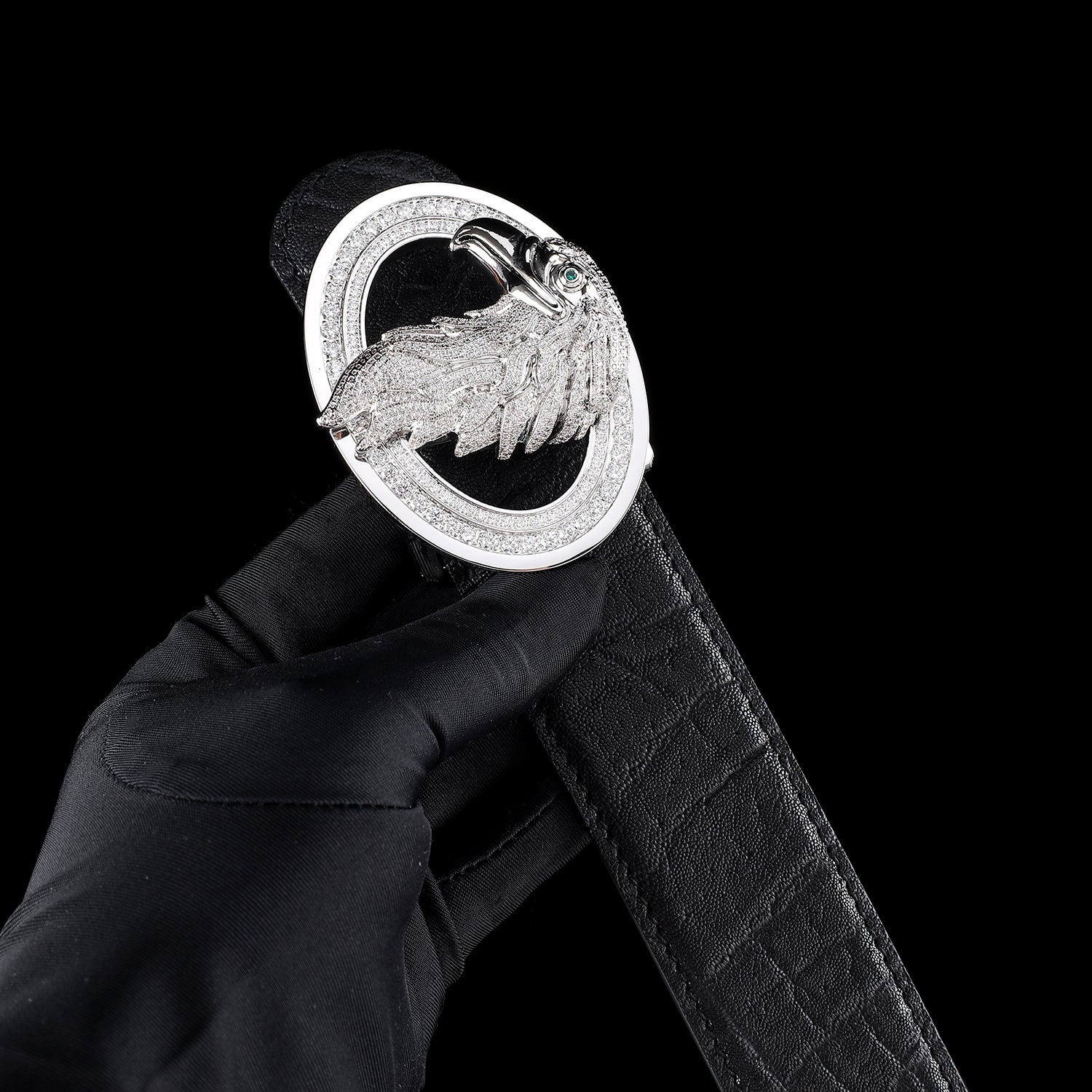 BELTLEY Luxury Black Elephant hide belt with 3d Silver Eagle Buckle - 1.5 Inches