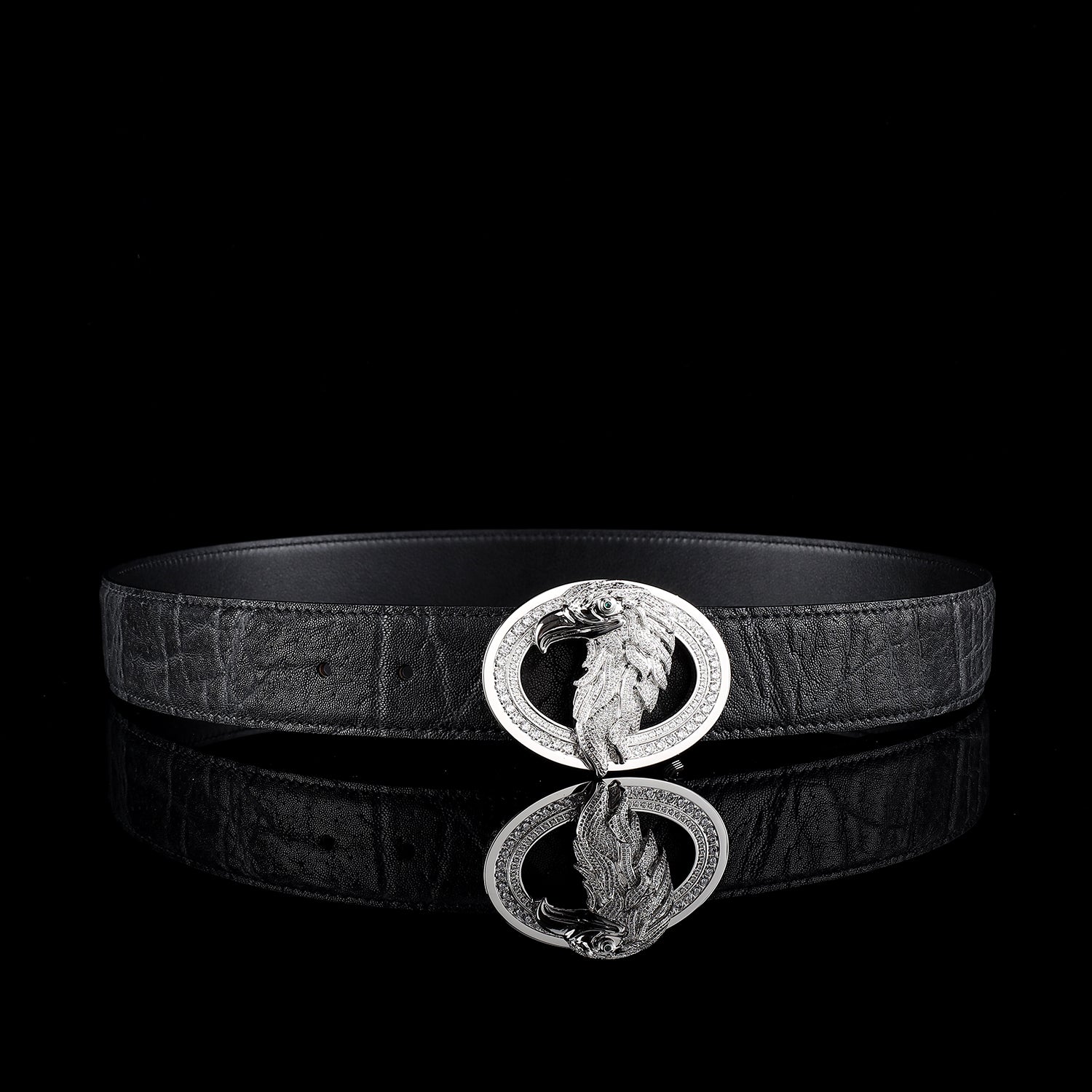 BELTLEY Luxury Black Elephant hide belt with 3d Silver Eagle Buckle - 1.5 Inches