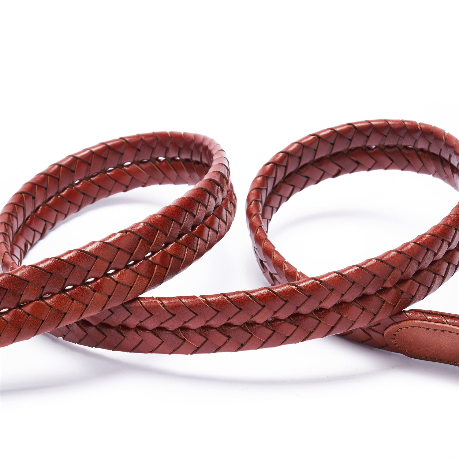 BELTLEY Mahogany Exquisite Braided Full Grain Leather Belt - Unisex-1.15 inches
