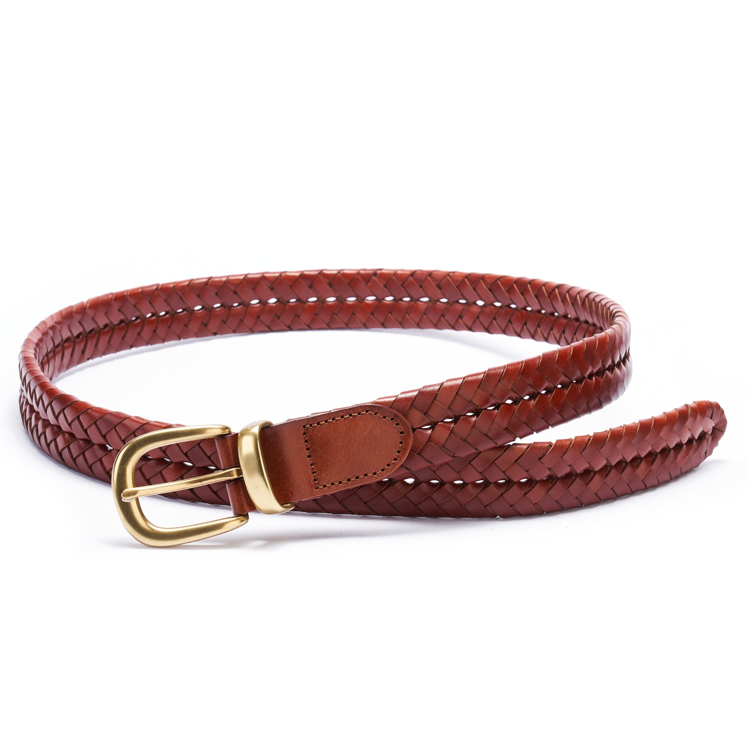 BELTLEY Mahogany Exquisite Braided Full Grain Leather Belt - Unisex-1.15 inches