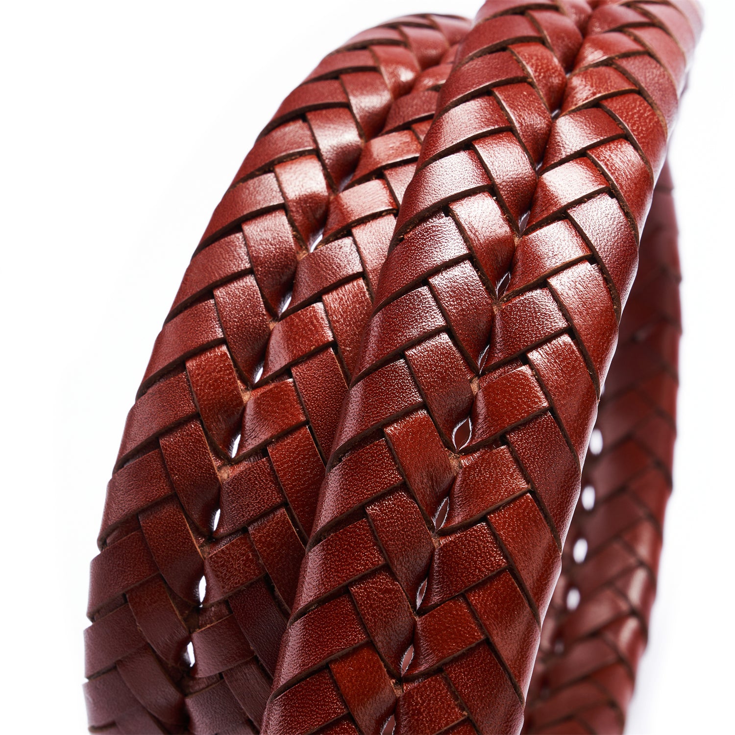 BELTLEY Mahogany Exquisite Braided Full Grain Leather Belt - Unisex-1.15 inches