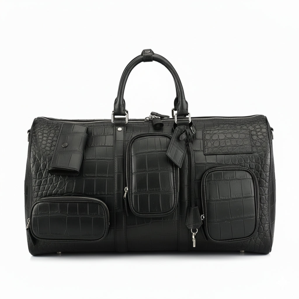 BELTLEY Black  Matte Nile Crocodile Duffle Bag -The Navigator Edition