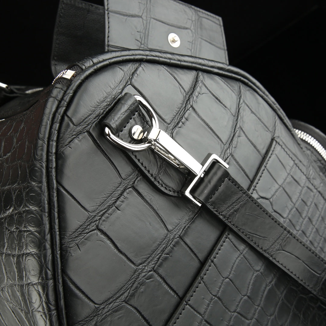 BELTLEY Black  Matte Nile Crocodile Duffle Bag -The Navigator Edition