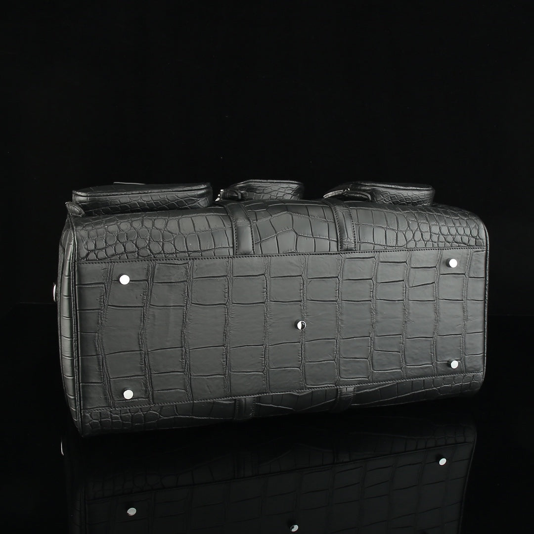 BELTLEY Black  Matte Nile Crocodile Duffle Bag -The Navigator Edition
