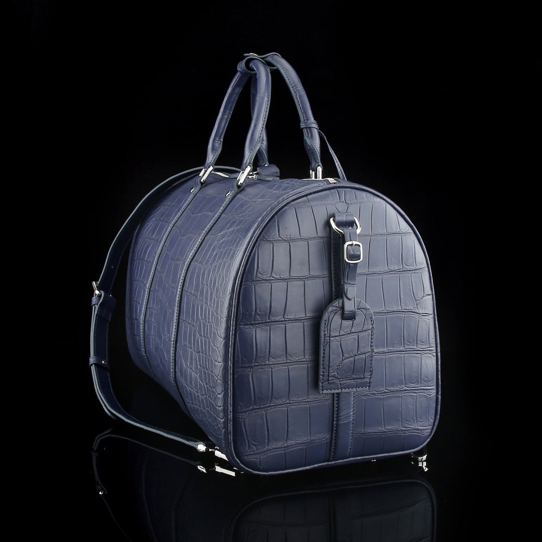 BELTLEY Matte Navy Blue Nile Crocodile Duffle Bag