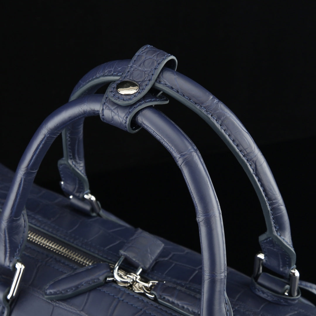 BELTLEY Matte Navy Blue Nile Crocodile Duffle Bag