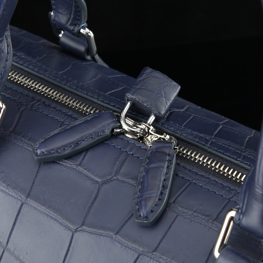 BELTLEY Matte Navy Blue Nile Crocodile Duffle Bag