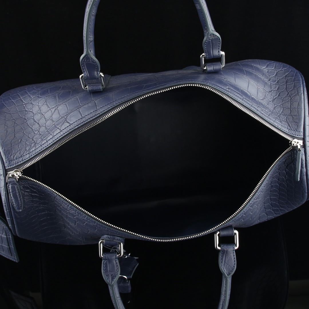 BELTLEY Matte Navy Blue Nile Crocodile Duffle Bag