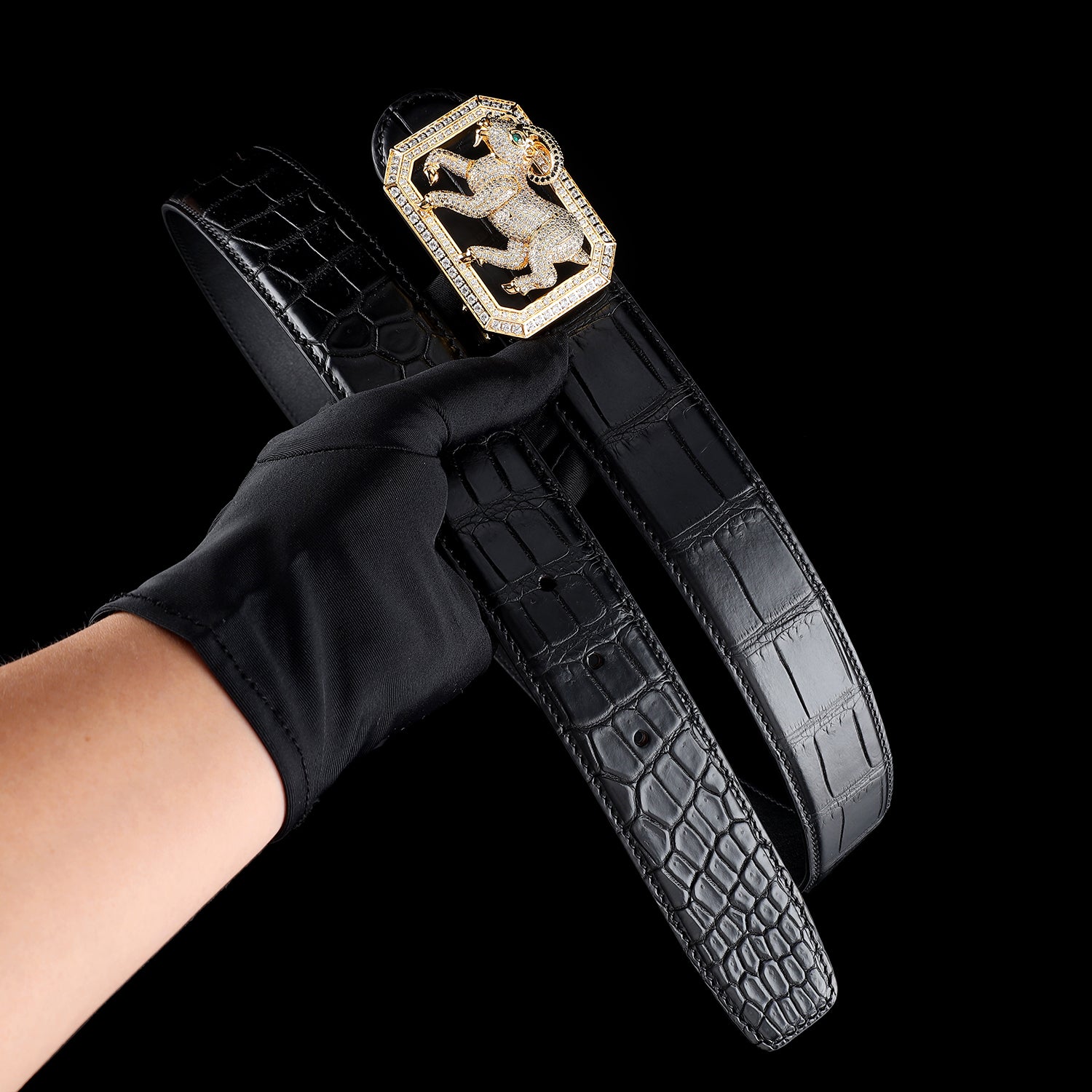 BELTLEY Men's Authentic Nile Crocodile Leather Belt- Goat Buckle