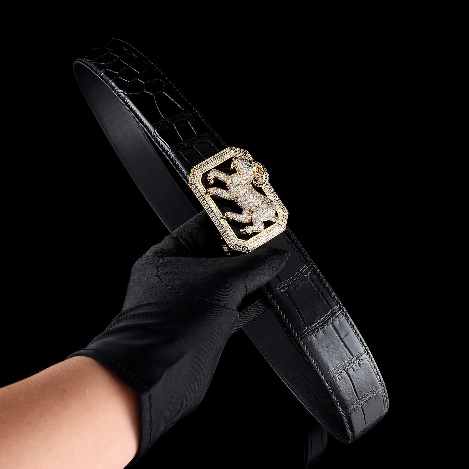 BELTLEY Men's Authentic Nile Crocodile Leather Belt- Goat Buckle