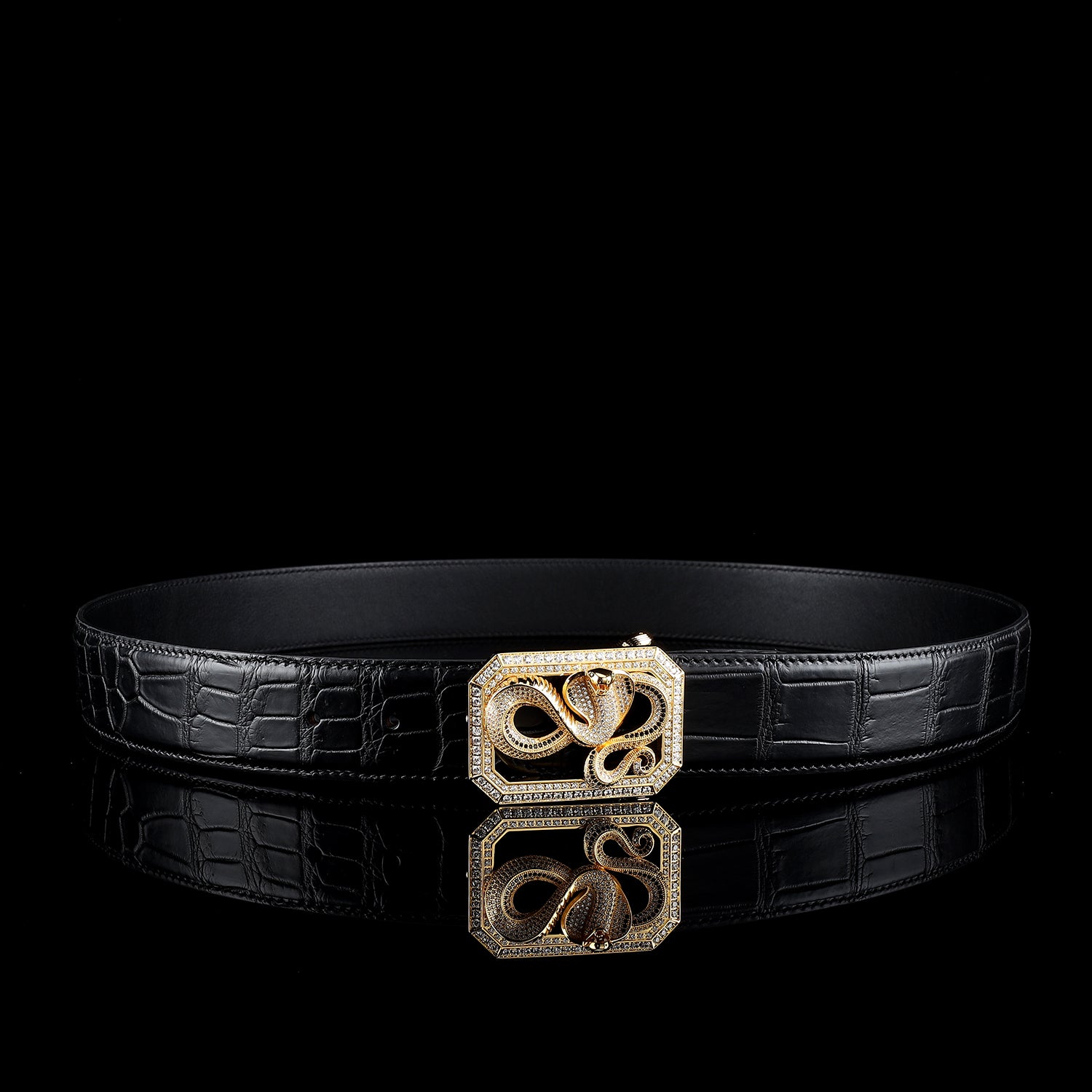 BELTLEY Men's Black Crocodile Belt-Unique Snake Buckle Belt