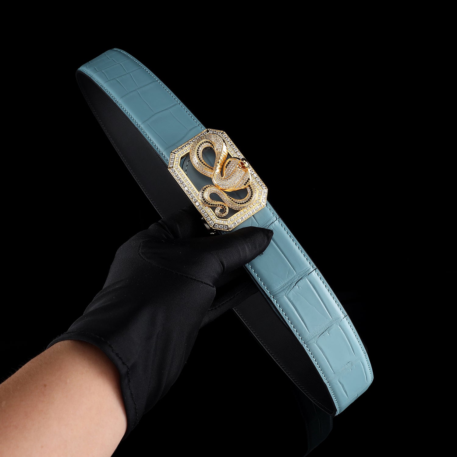 BELTLEY Men's Blue Nile Crocodile Belt with Snake Buckle