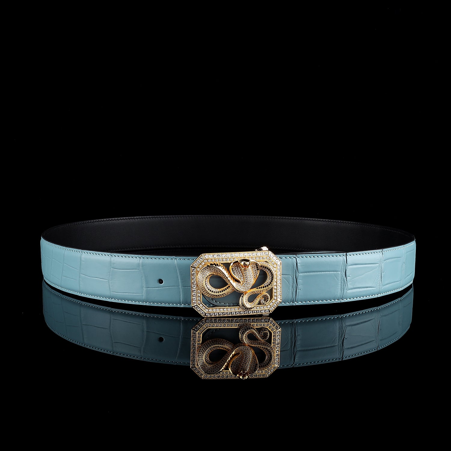 BELTLEY Men's Blue Nile Crocodile Belt with Snake Buckle