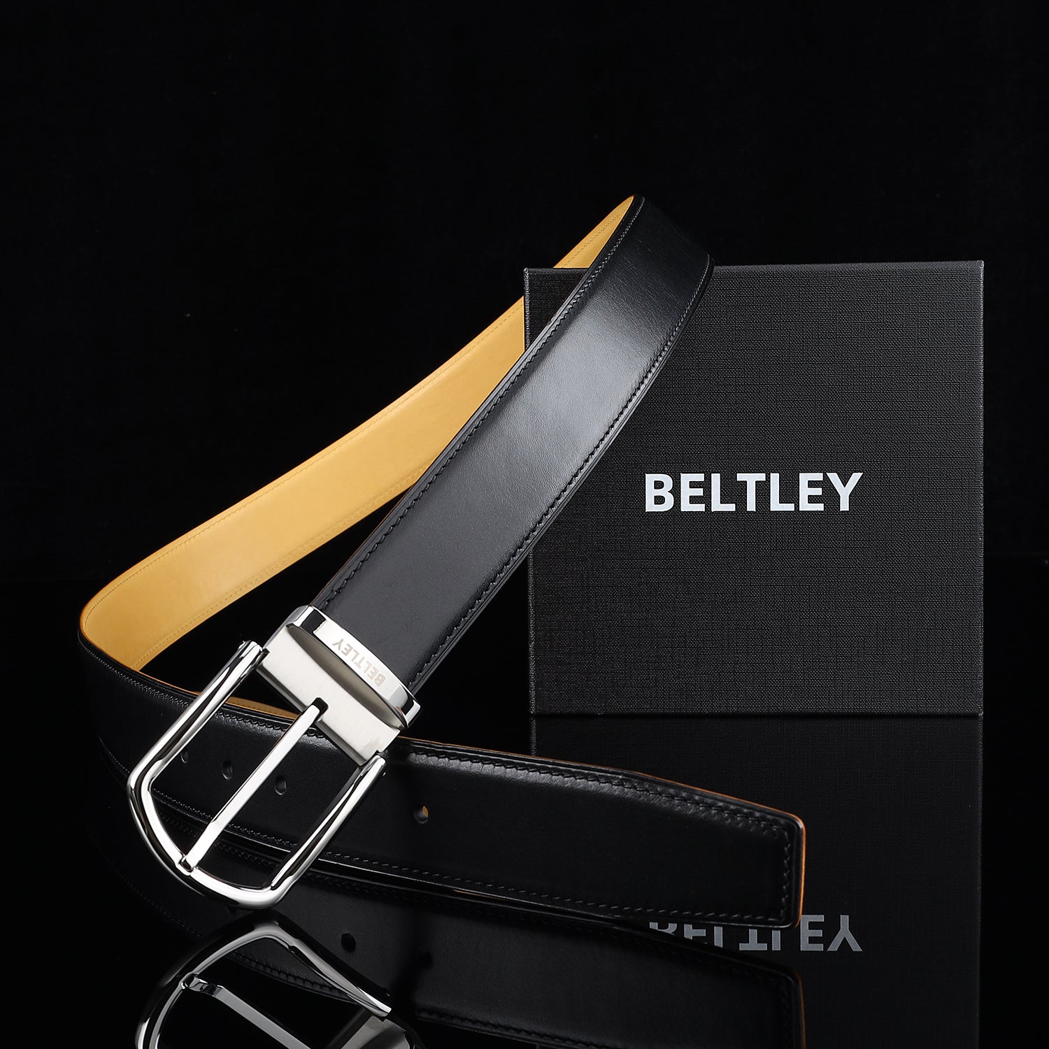 BELTLEY Men’s Calfskin Dress Belt – Business Casual Belt