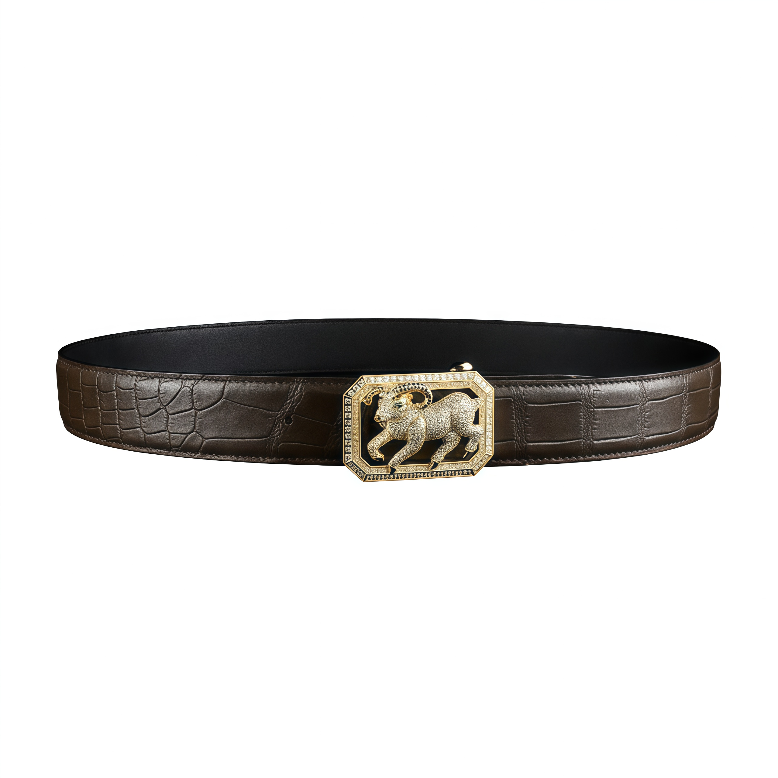 BELTLEY Men’s Dark Brown Crocodile Belt with Goat Buckle