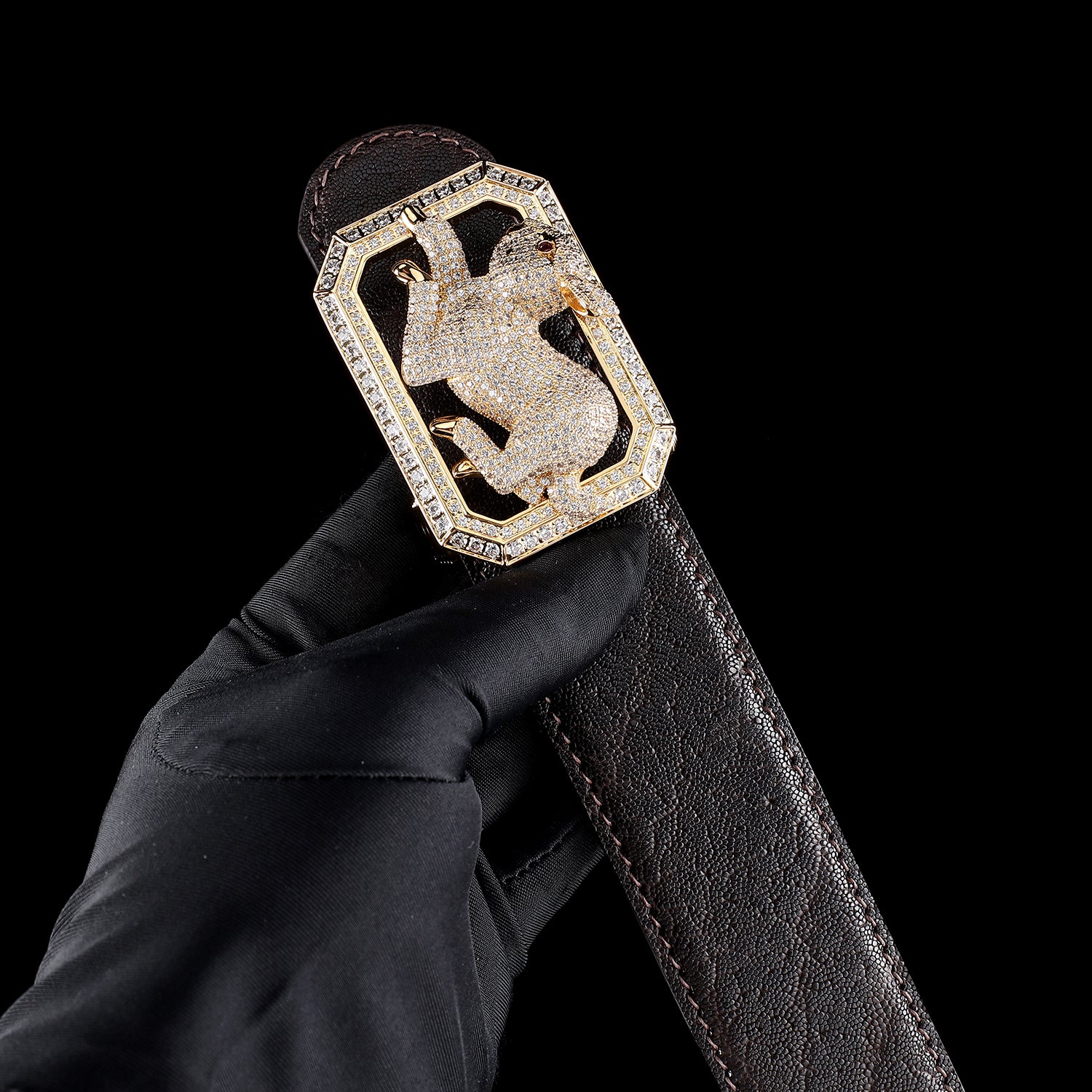 BELTLEY Men's Elephant Hide Belt in Espresso Brown Finish-Rabbit Buckle