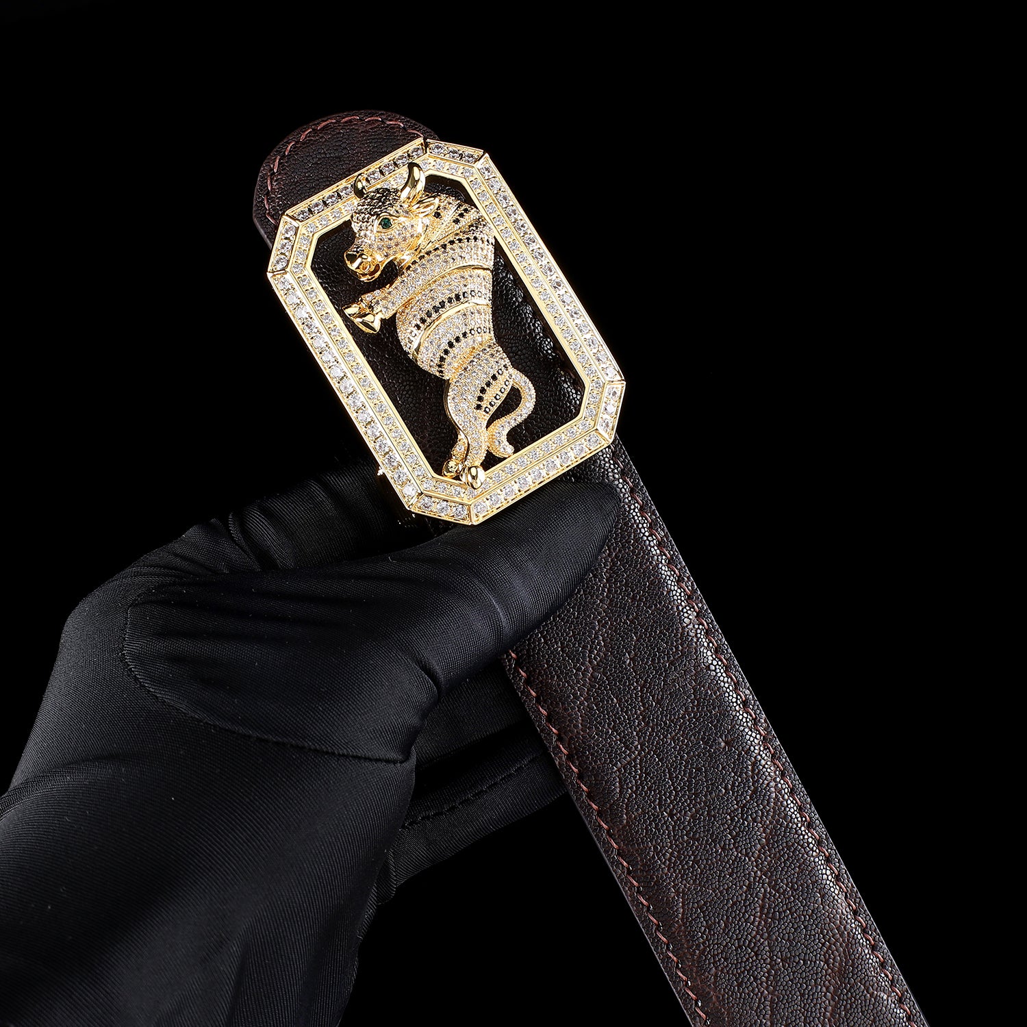 BELTLEY Men's Elephant Hide Belt with Bull Buckle in Espresso Brown Finish