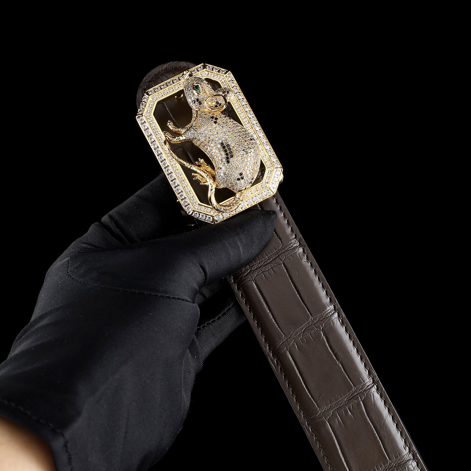 BELTLEY Men’s Espresso Crocodile Belt with Rat Buckle