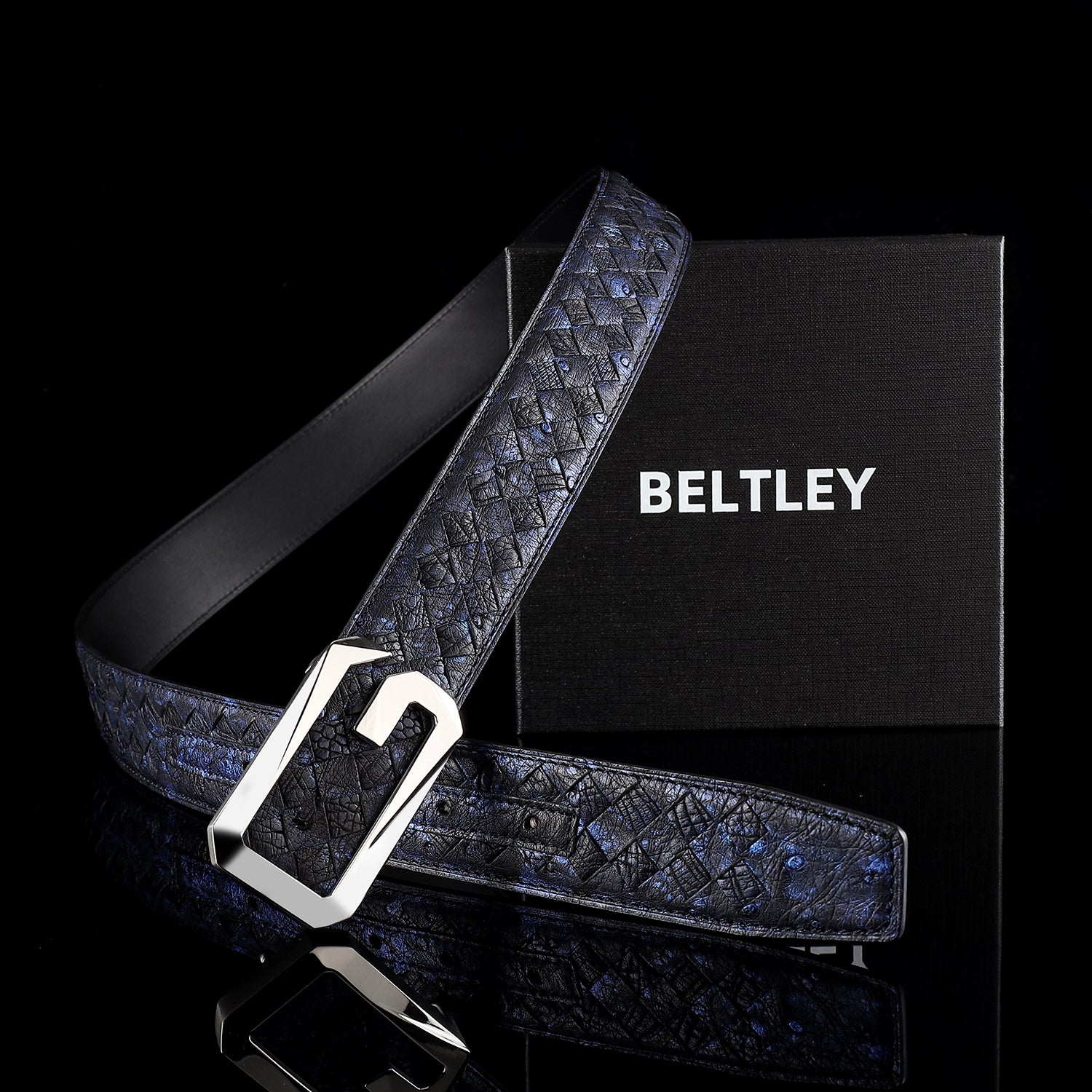 Men’s Handwoven Ostrich Leather Belt With G Buckle — additional view 15 | BELTLEY