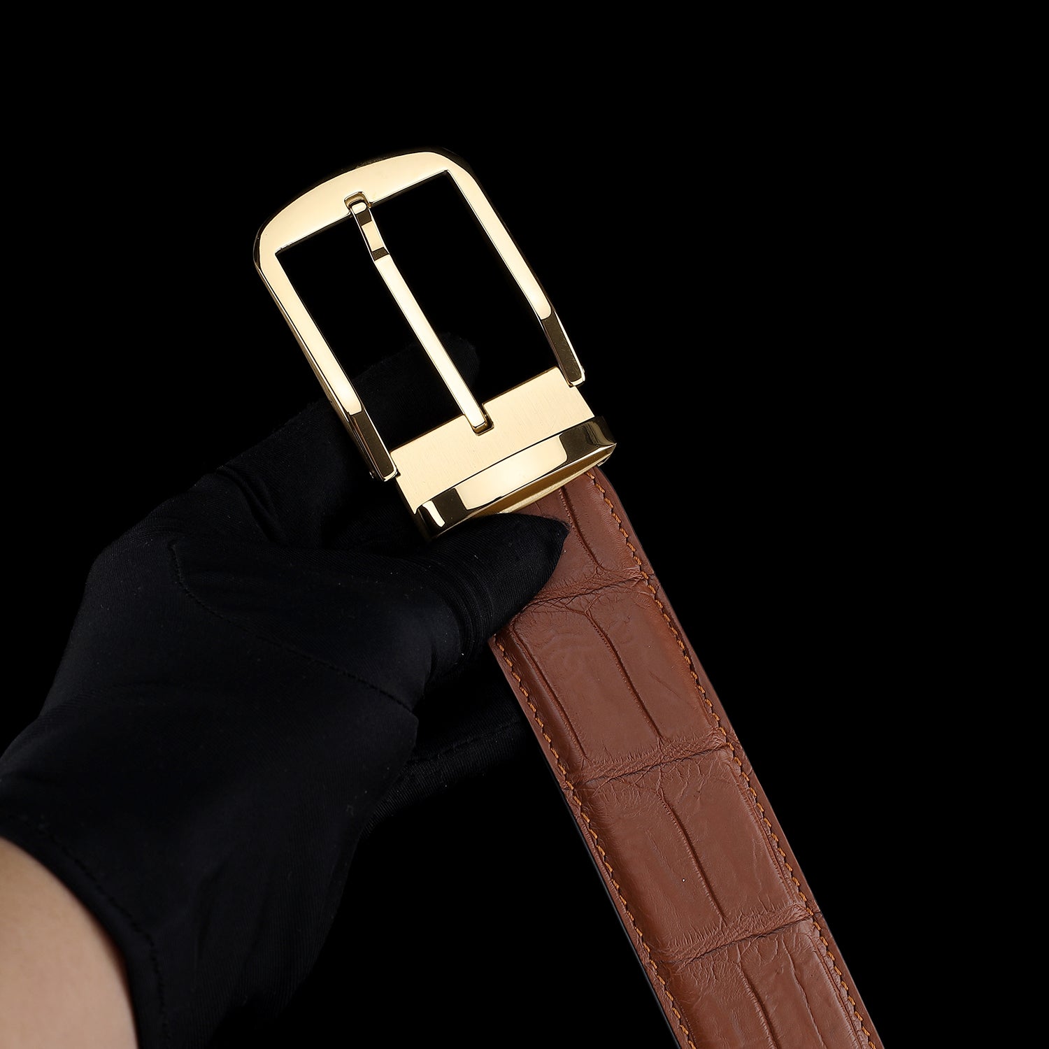 Men's Matte Cognac Tan Real Crocodile Leather Belt — reverse side | BELTLEY