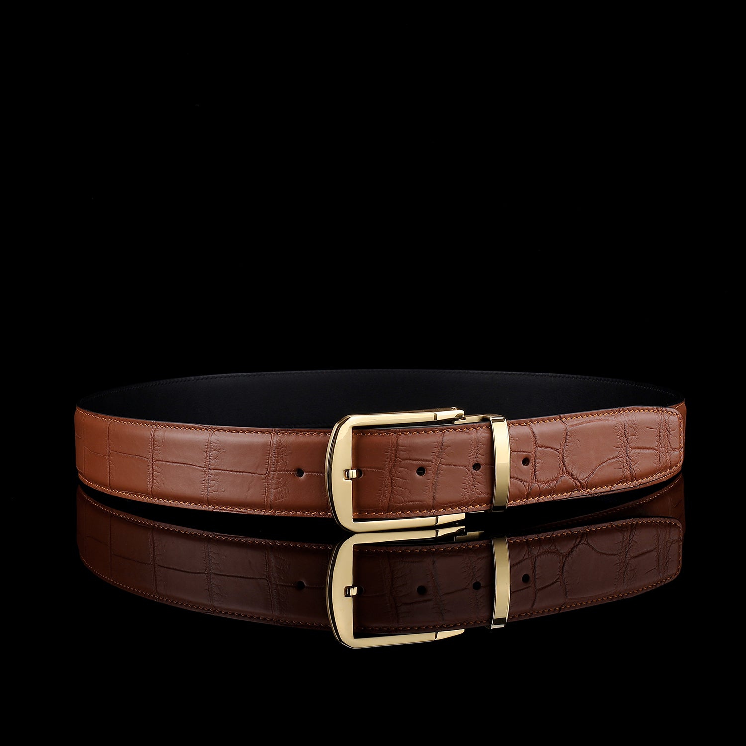 BELTLEY Men's Matte Cognac Tan Real Crocodile Leather Belt