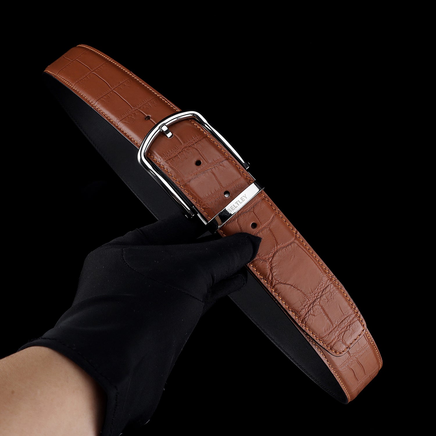 Men's Matte Cognac Tan Real Crocodile Leather Belt — additional view 12 | BELTLEY
