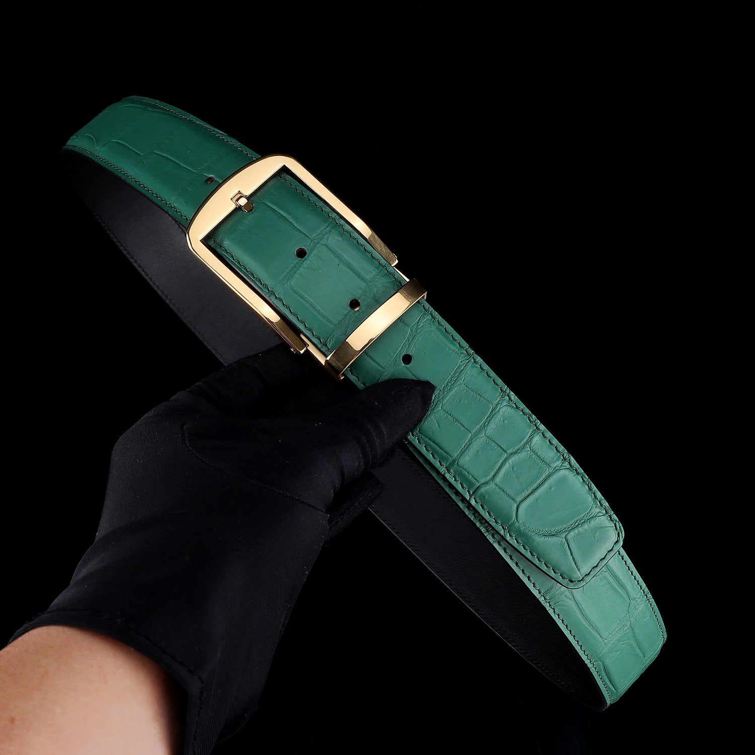 BELTLEY Men's Matte Emerald Green Genuine Crocodile Skin Belt