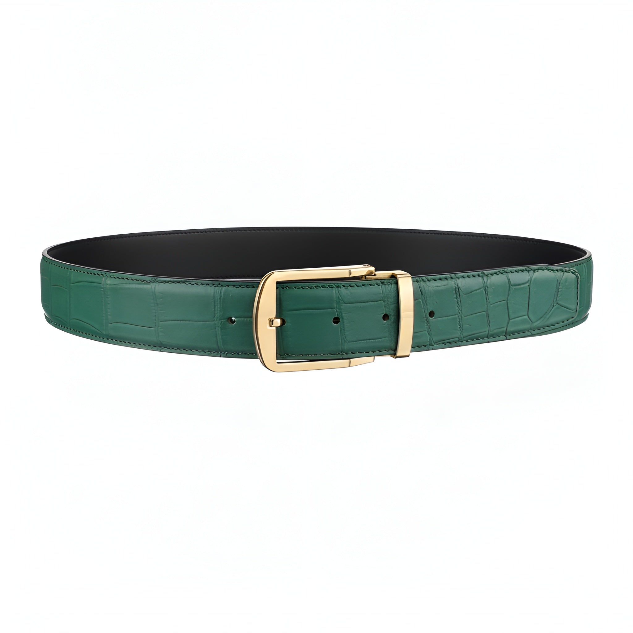 BELTLEY Men's Matte Emerald Green Genuine Crocodile Skin Belt