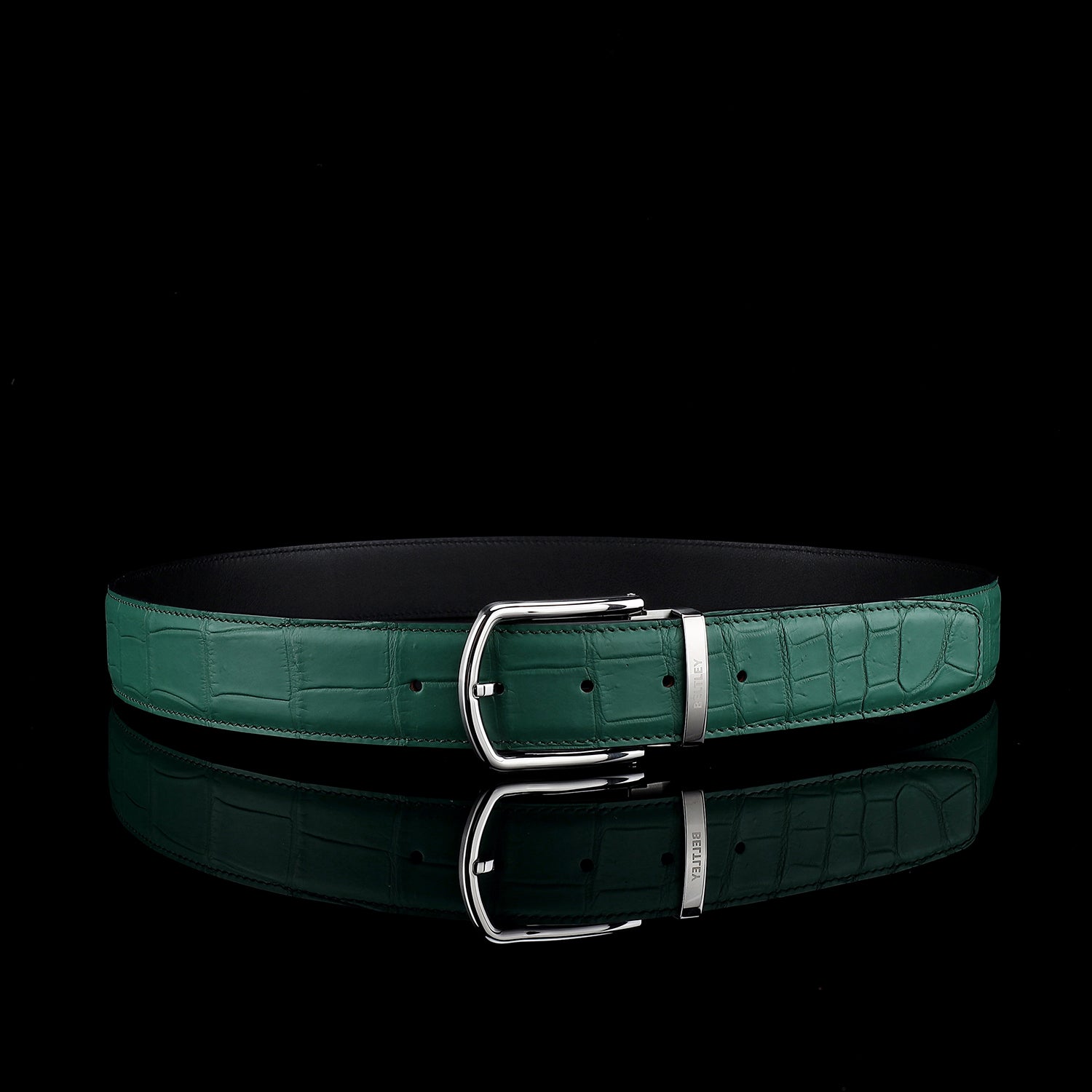 BELTLEY Men's Matte Emerald Green Genuine Crocodile Skin Belt