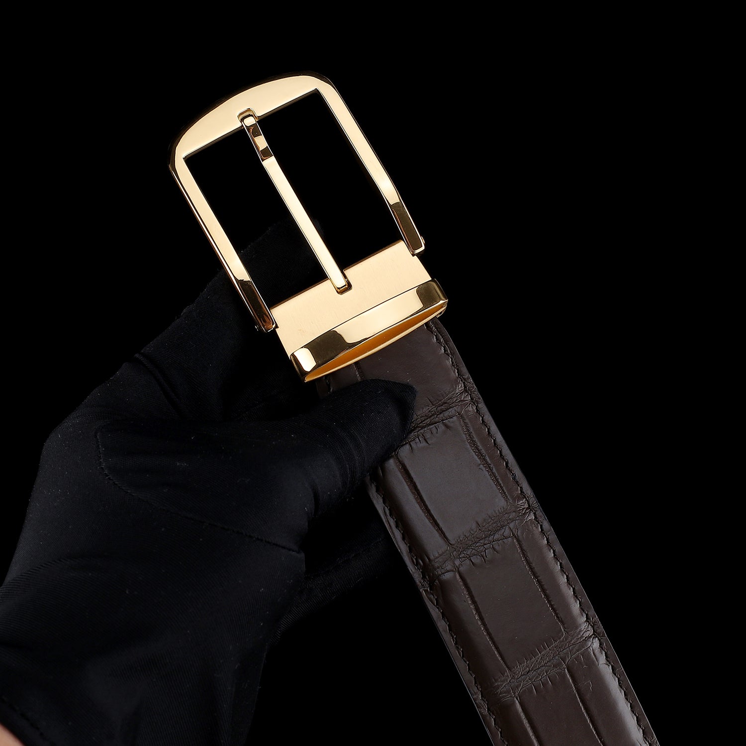 BELTLEY Men's Matte Espresso Brown Crocodile Dress Belt