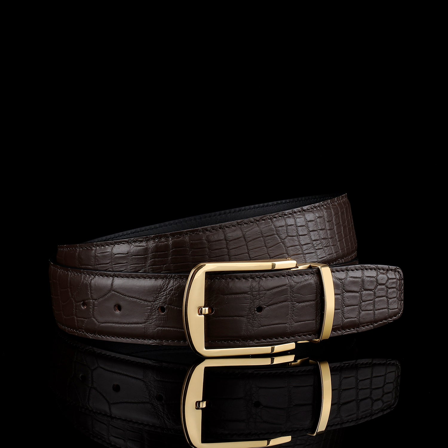 BELTLEY Men's Matte Espresso Brown Crocodile Dress Belt